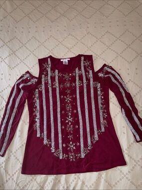 K Jordan Burgundy Cold-Shoulder Embellished top
